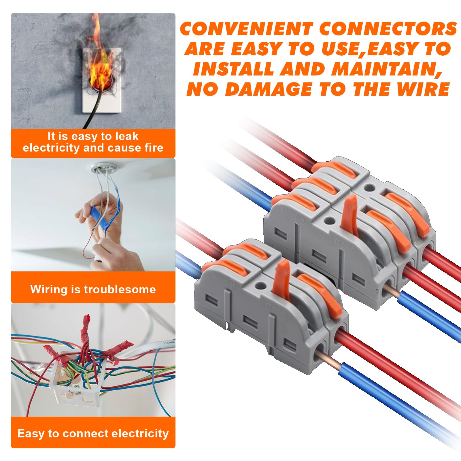 Connettori Elettrici Rapidi, 50 Pezzi Morsetti Elettrici, SPL-1 Terminali a Collegamento 1 Filo 2 Entrate per Cavi Combinabili Liberamente SPL2-5, PA/PC Ritardante di Fiamma