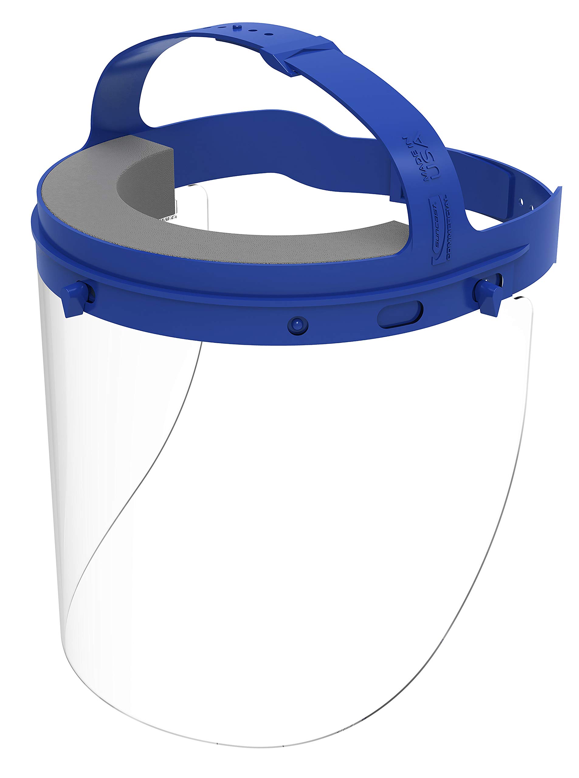 Suncast CommercialProducts Full Length Clear Face Shield with Adjustable Headgear, Universal Fit, Latex-Free, Blue (16 Pack)