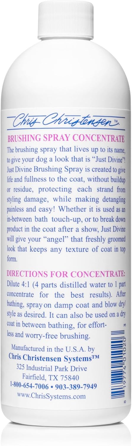 Chris Christensen Just Divine Dog Brushing Spray Concentrate, Groom Like a Professional, Prevents Brushing Damage, Light Detangler, All Coat Types, Made in USA, 16oz