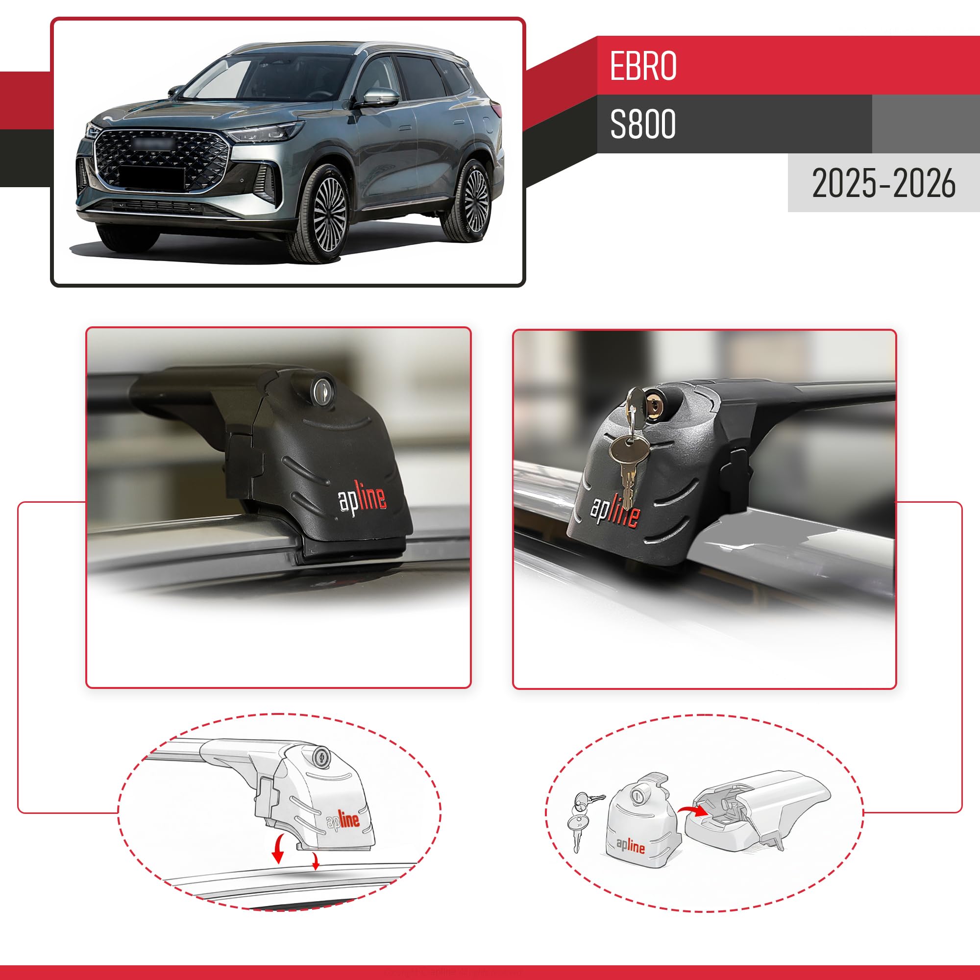 Compatible con Ebro S800 2025-2026 Modelo Ace-2 Barra de Techo Auto Portaequipajes Barras Transversales Negro Aluminio 2 Barras
