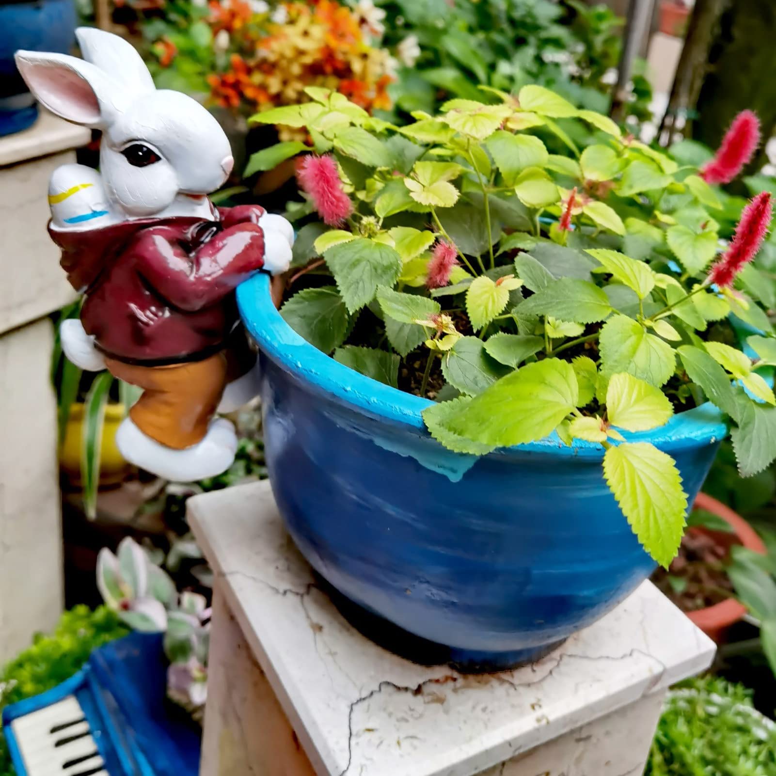2 Niedliche Hasen-Figuren Aus Kunstharz – Als Topf-Aufhänger Oder Deko, Wetterfest, Für Garten & Zimmer