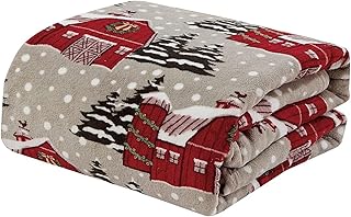 Christmas Blanket, Fluffy Blankets and Throws, Cozy Fleece Throws for Sofa, Autumn/Winter Cartoon Bed Throw for Kids & Adult, Christmas Bedding & Decorations for Home Car (Grey, Snow Hut)