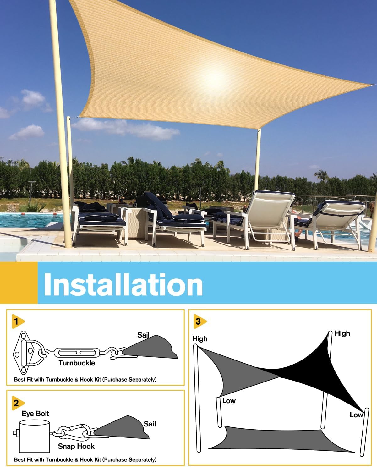 NAVO 4' x 5' Rectangle Sun Shade Sail Canopy, Beige Breathable - UPF50+95% UV Blockage, Sun Shade for Outdoor Patio Garden Backyard(We Make Custom Size)