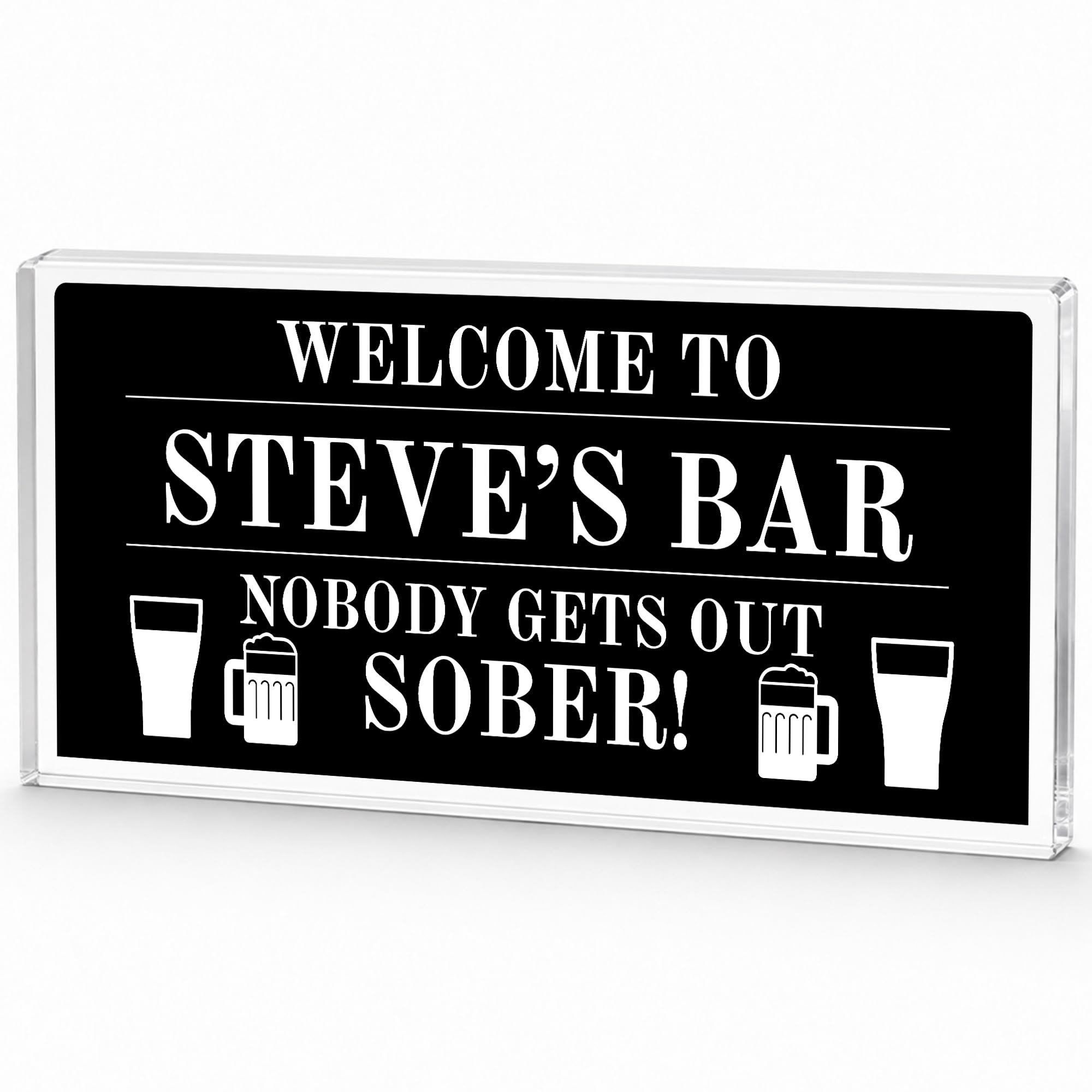 Red Ocean Funny Personalised Bar Sign For Home Pub Man Cave Nobody Gets Out Sober Freestanding Acrylic Bar Signs 45cm by 20cm