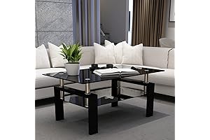 IANIYA All-Black Tempered Glass Coffee Table