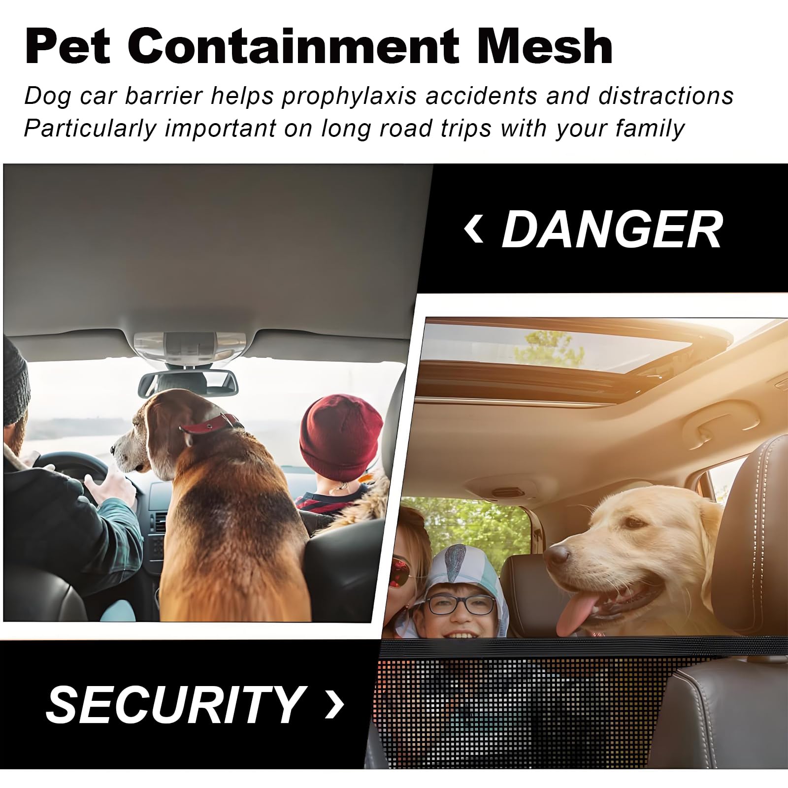 VBGURR Black Dog Guard for Car Boot Adjustable Dog Guards for Cars Car Dog Barrier Net with Rope and Hooks Back Seat Barrier Auto Protection Car Accessories Interior(45x24 Inches) - Image 4