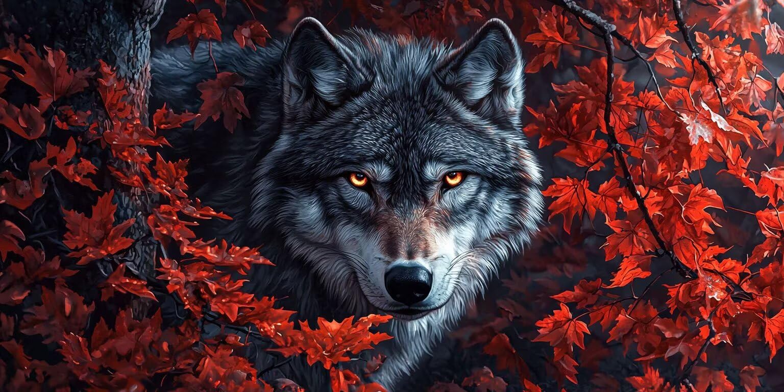 Art diamant loup et feuilles d'érable 50x100cm une idée cadeau originale - 8