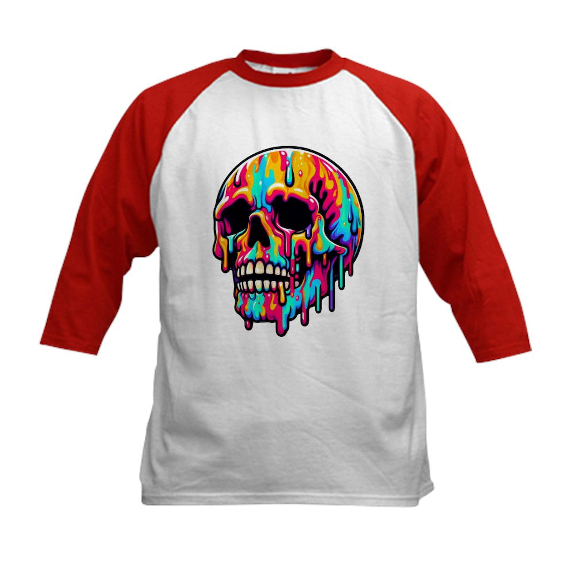 CafePress Vibrant Melting Skull Kids Baseball T Shirt Kids Cotton Baseball Jersey, 3/4 Raglan Sleeve Shirt