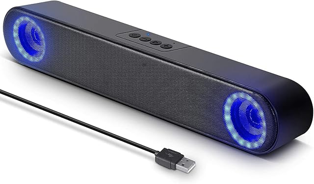 PC Speaker, LENRUE USB-Powered Computer Speakers for Desktop Computer Laptop, with LED Lights, Plug and Play (Light Black)
