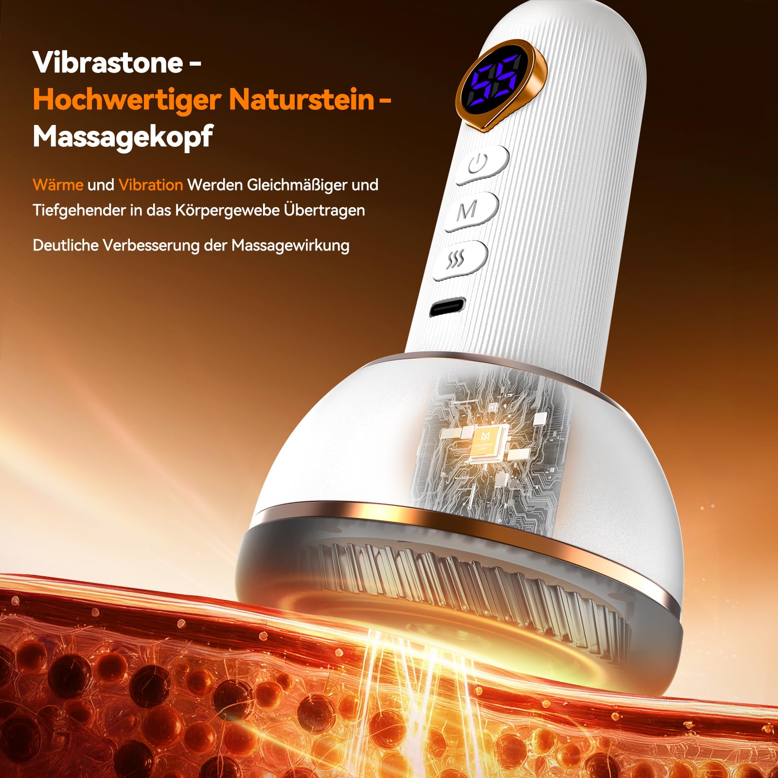 Vibrastone 6.0, Lymphatisches Massagegerät mit 25 Vibration und Heizkombinationen 2026, Gua-Schockwellenmassage für Neuropathie, Krampfadern, Entspannung für Füße, Hände und Rücken, Weiß