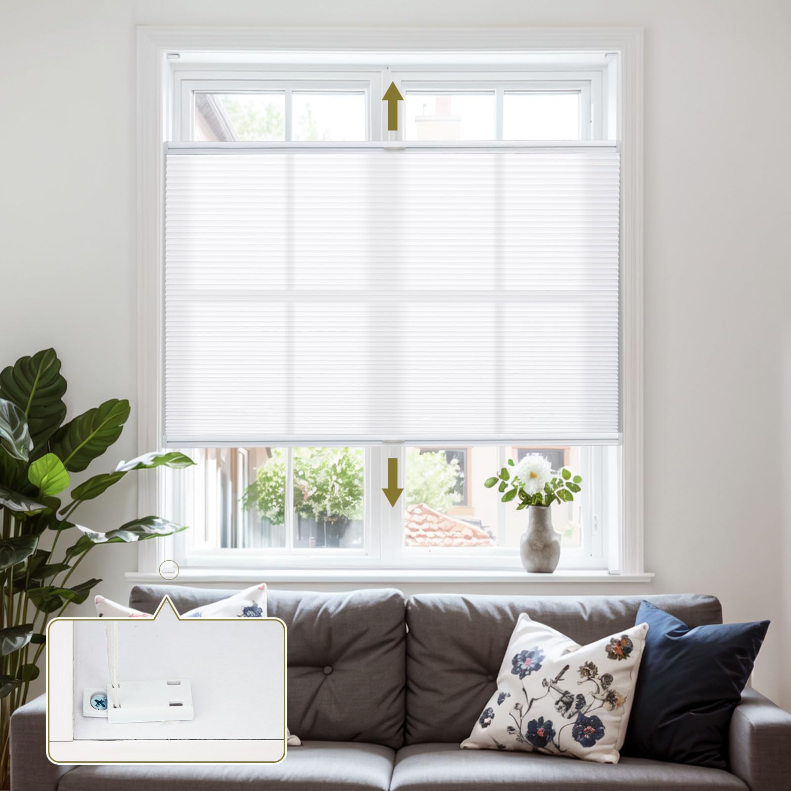 Moonice Cordless Honeycomb Pleated Blinds Light Filtering Top Down Bottom Up Cellular Blinds Easy Fit Install Inward-Opening Window Shade Heat Insulation Shades for Home White, 65cm W x 90cm H