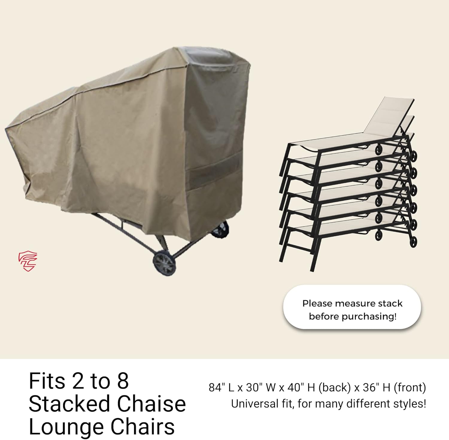 Formosa Covers | Chaise Cover for 4-8 Stacked Loungers, Premium Tight Weave, Anti UV, Superior Water Resistance, Adjustable Peel and Secure Fasteners - Taupe