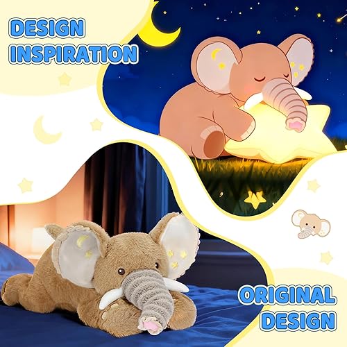 Miniatura 5 de PEACH CAT Goodnight Elefante de peluche de 19.7 pulgadas, lindo elefante de peluche, juguetes de peluche suaves, regalos para niños, marrón