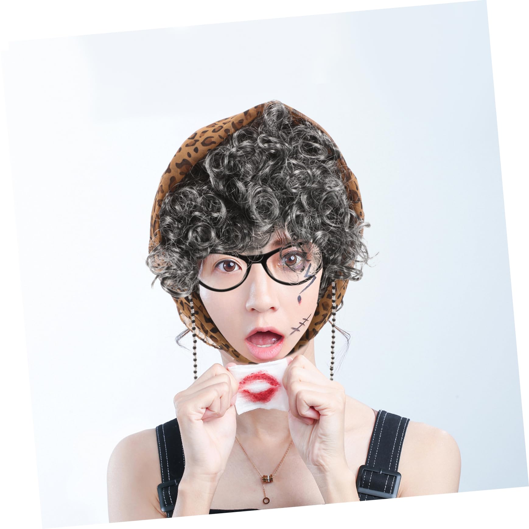 3sätze Old Lady Wig Für Kostümparty Teiliges Grandma Cosplay Kostüm Mit Brille Und Schmuck Für Halloween Theateraufführungen Und Karneval