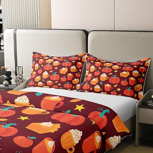 Miniatura 4 de jejeloiu Funda de edredón de Halloween, con temática de Acción de Gracias de calabaza, para niños, niñas, adolescentes, juego de ropa de cama rojo y