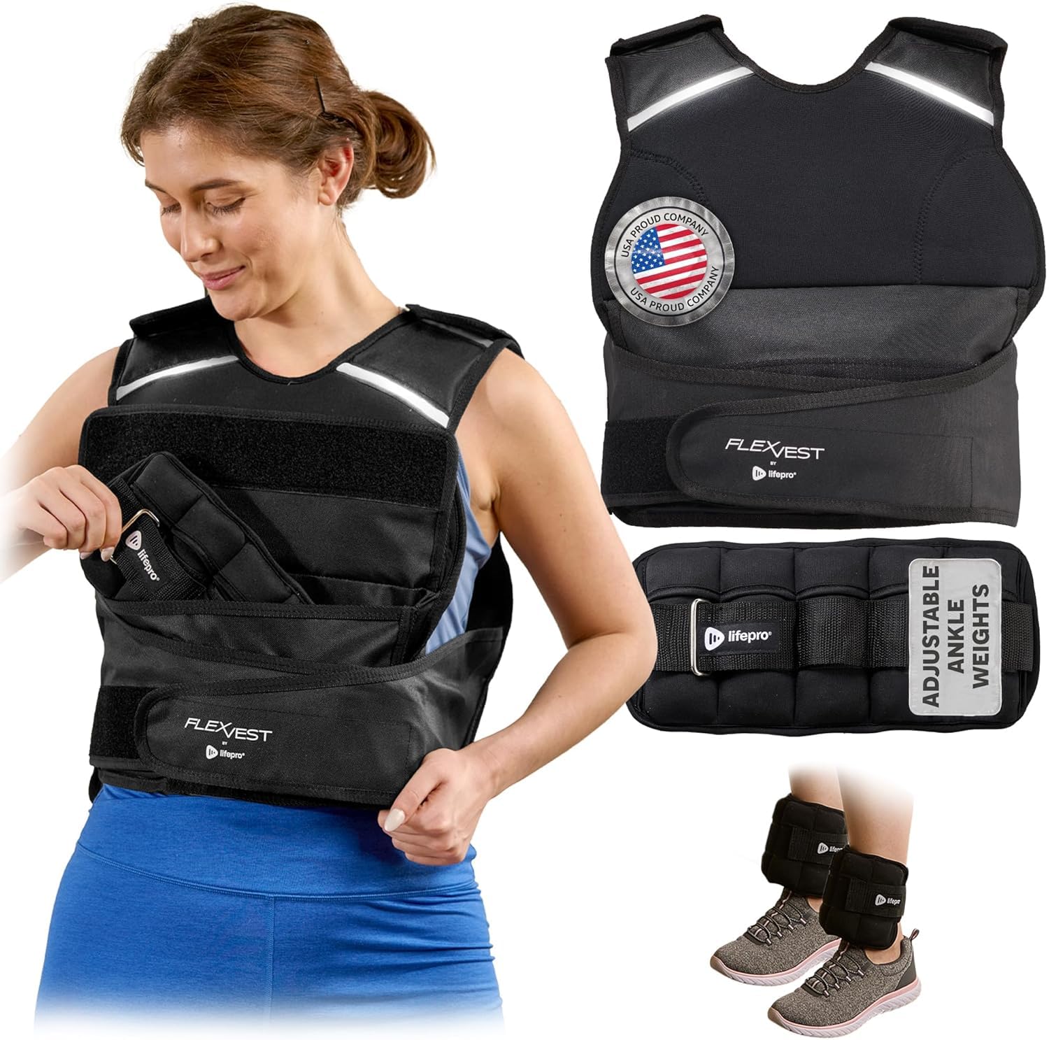 Lifepro 2-in-1 Adjustable Weighted Vest Ankle Weights 15 20lbs - Running weighted vest for Women Men with Reflective