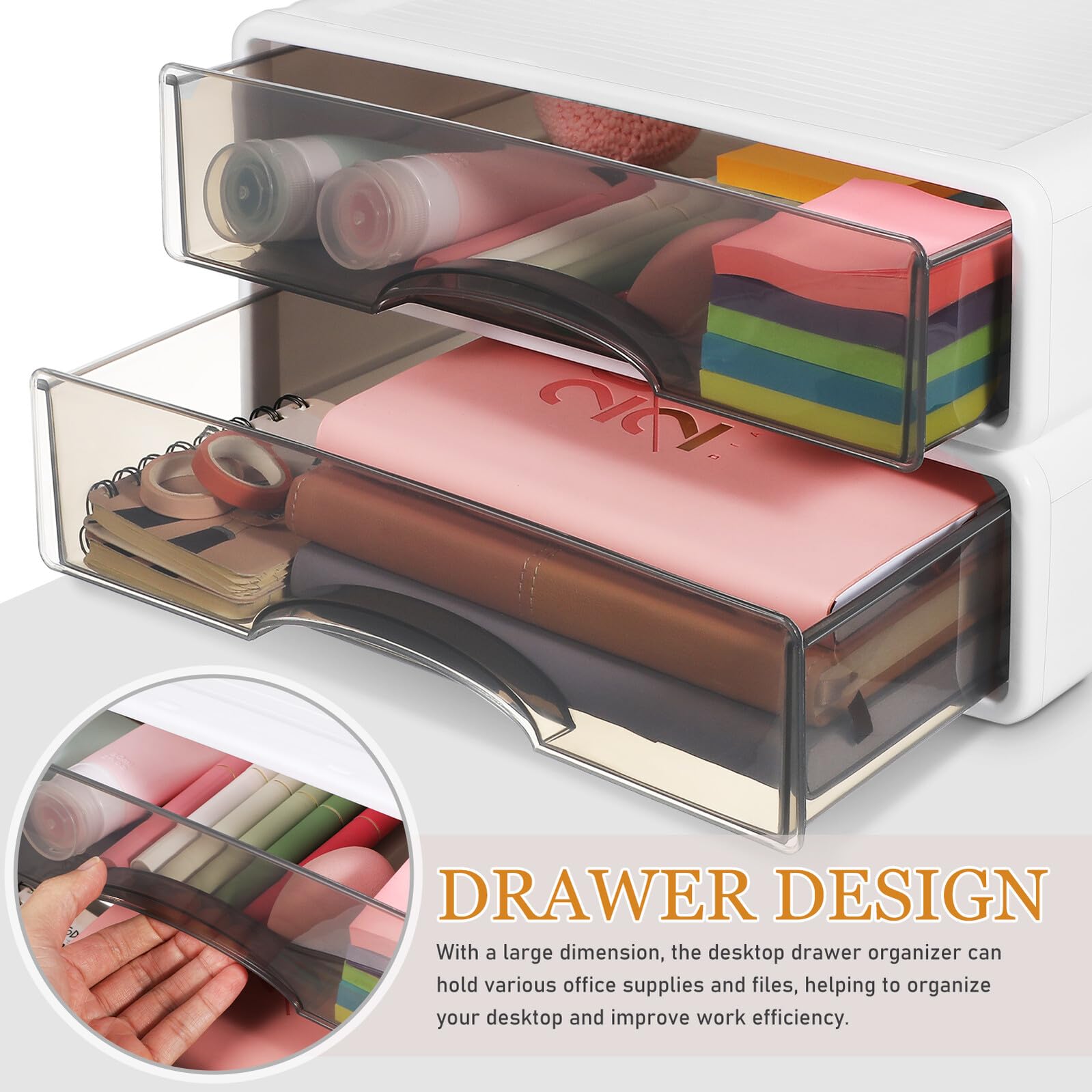 2 pezzi Portaoggetti Scrivania in Plastica Resistente Organizer Impilabili con Design Minimalista per Cancelleria Makeup e Documenti