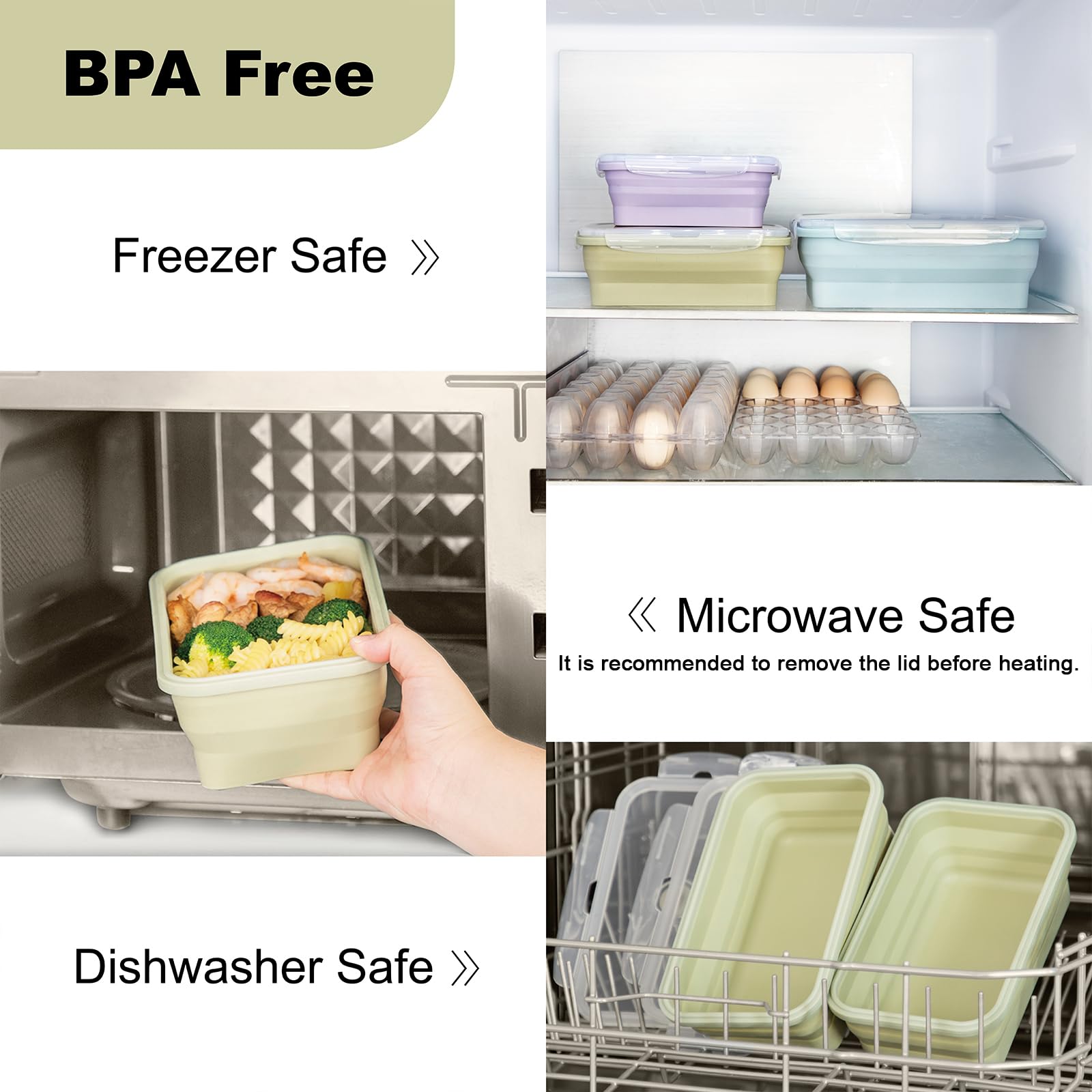Frischhaltedosen 2000ml BPA-frei, zusammenklappbar Silikon Lunchbox 4er Set