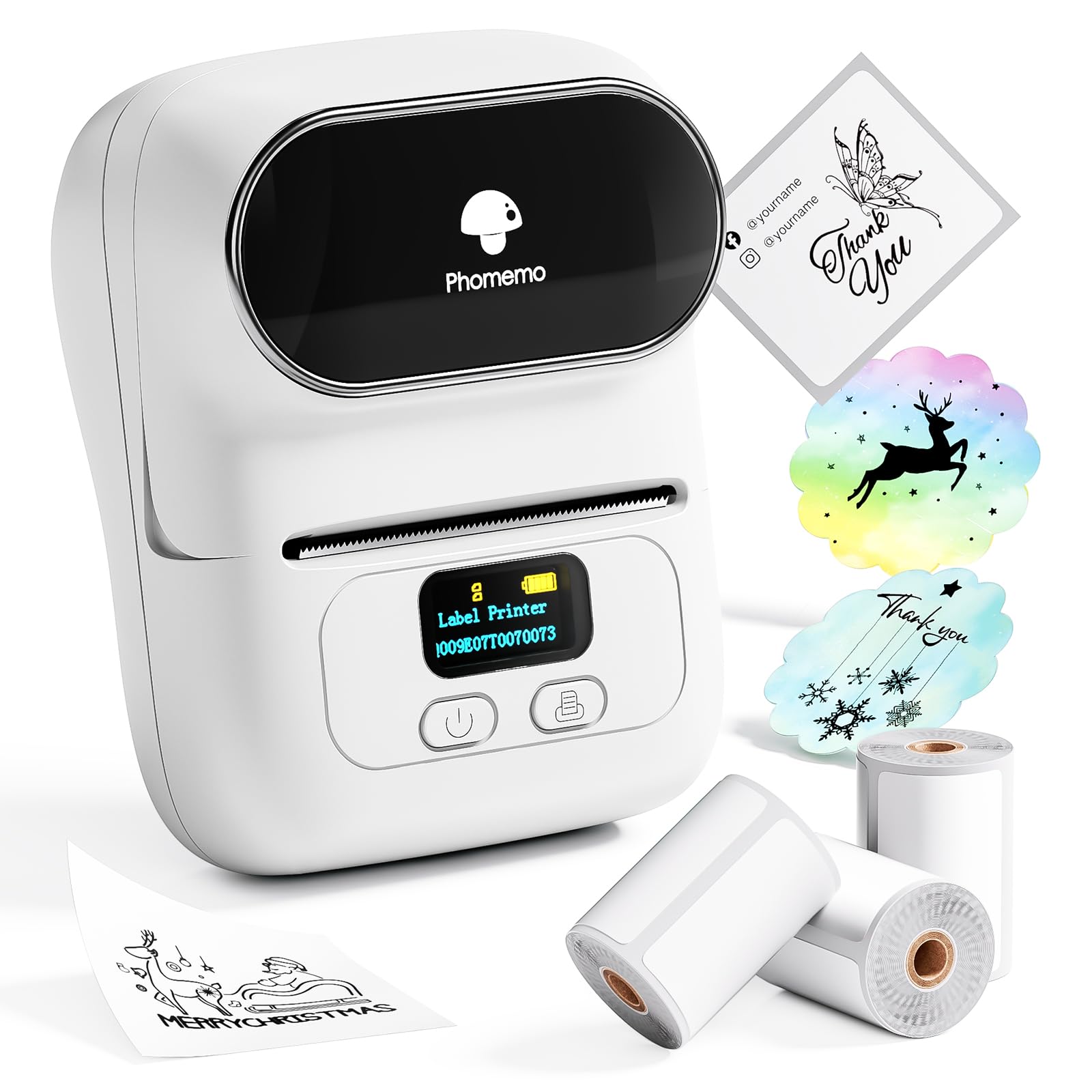 Phomemo M110 Etiquetadora Adhesivas Bluetooth con 3 Rollos Etiquetas | Impresora Termica Etiquetas Portátil con 5000+ plantillas, 1000+ iconos, para Escuela, Hogar, Oficina y Negocios, Blanco