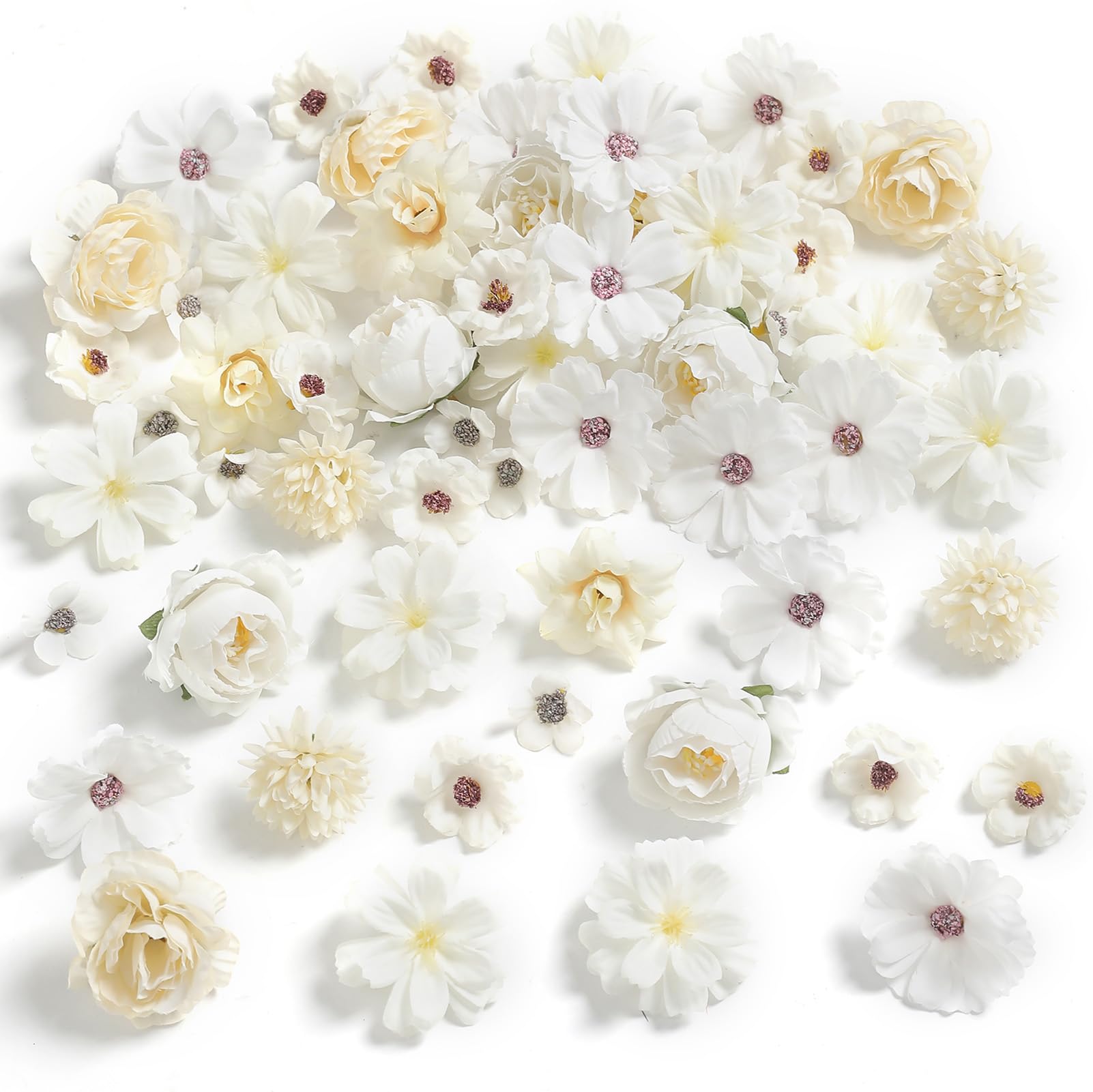 rongflower Faux Flower Heads Mini White Artificial Flower Heads Fake Peony Daisy Rose Flowers Multicolor Small Silk Daisy Flower Heads for Craft