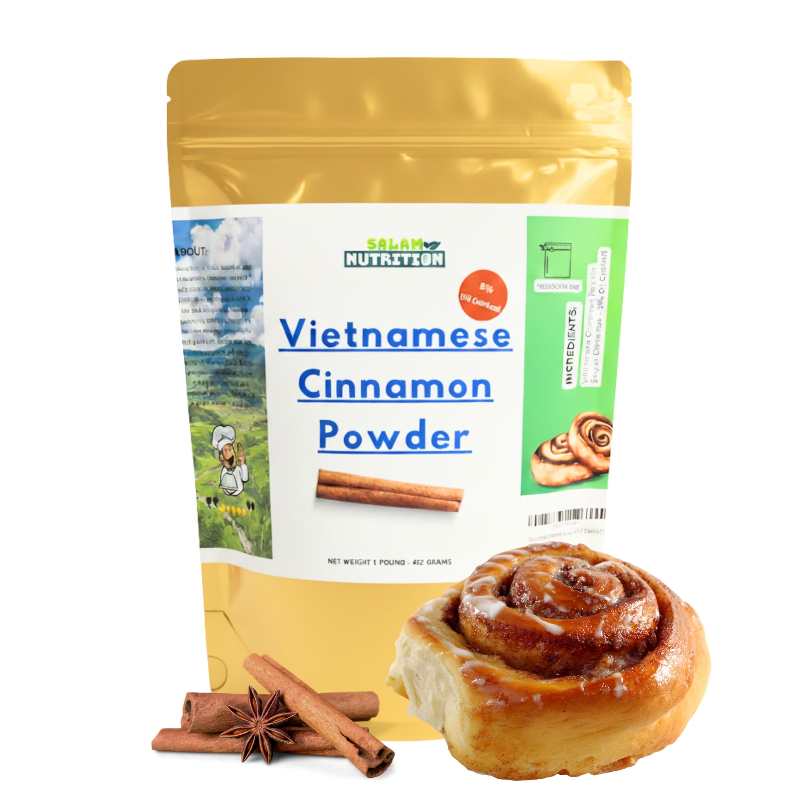 Vietnamese Cinnamon Powder Saigon Cinnamon - 5% Oil Content (1lb) Bag Full Balanced Spicy Flavor - Hammer Milled Grind Method - Premium Quality Bulk Bag