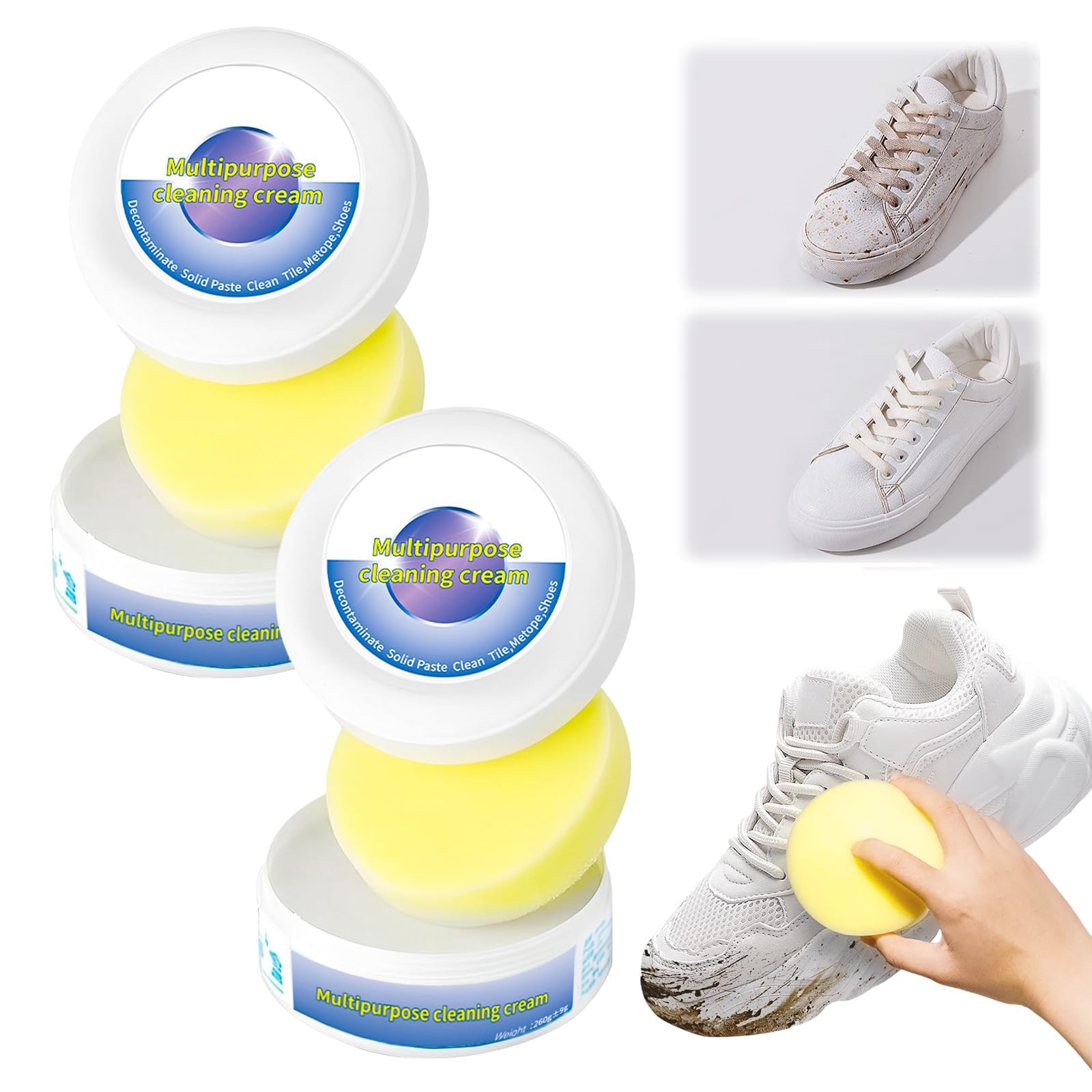 Schuhe Reinigungscreme, 2026 Neu Sneaker Reiniger Wildleder Reiniger und Schuhreiniger Weiße Schuhe, Multifunctional Trockenreinigung Weisse Schuhreiniger für alle Oberfläch (2 Stück)