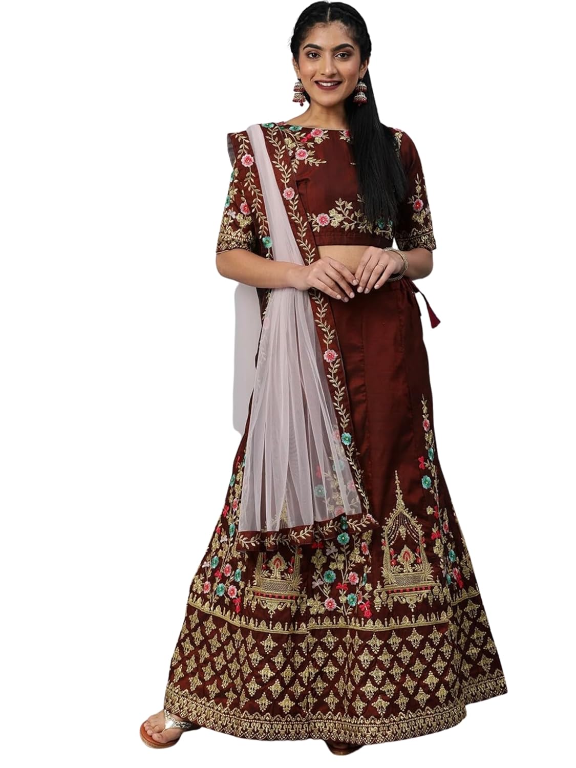 Fabcartz Women’s Faux Silk Semi-Stitched Half Saree Fabcartz Women’s Faux Silk Semi-Stitched Half Saree