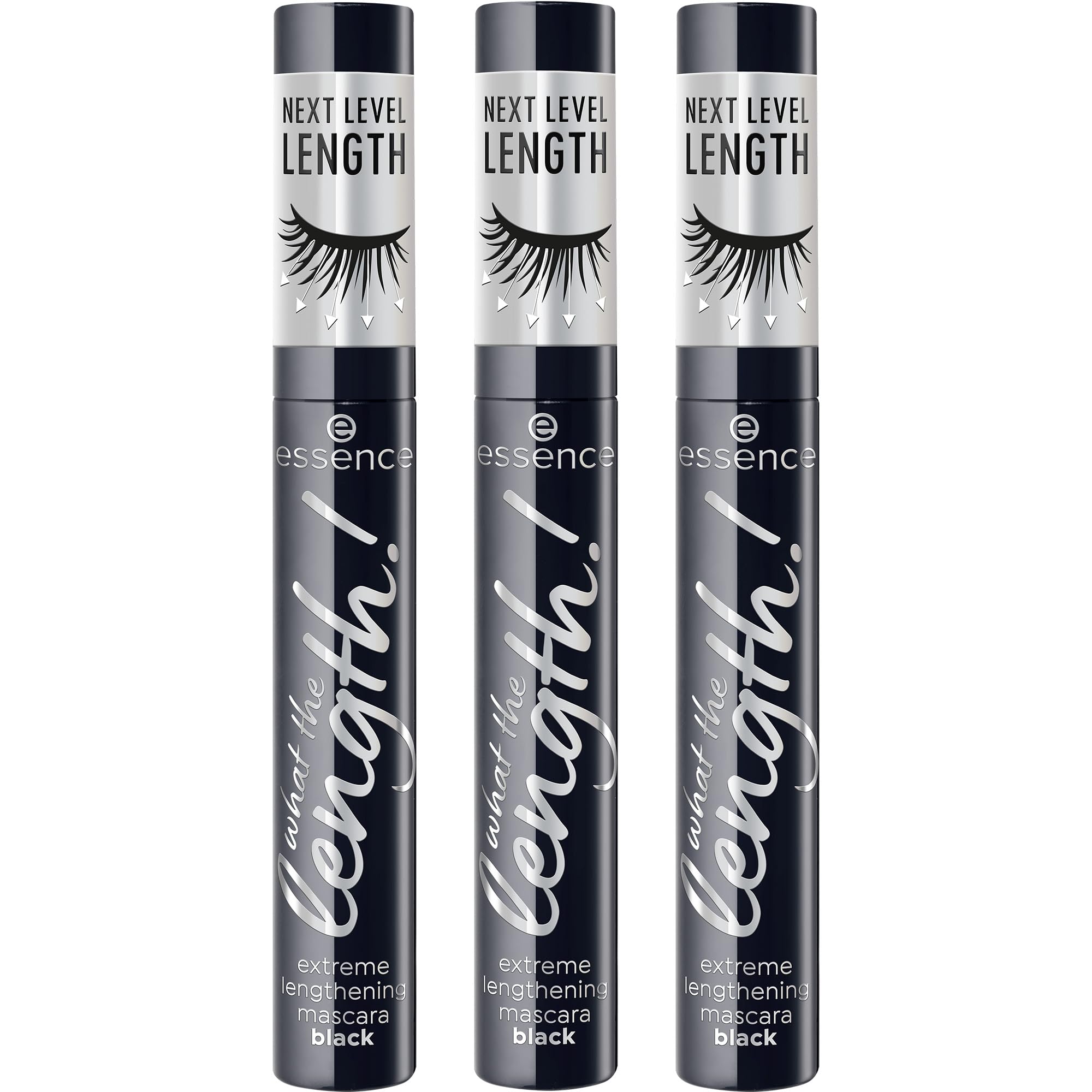 essence | What The Length! Extreme Lengthening Mascara | Ultra-Defined Length | Precise Separation | Smooth, Buildable Formula | Vegan & Cruelty Free (Pack of 3) Black 0.13 Fl Oz (Pack of 3)