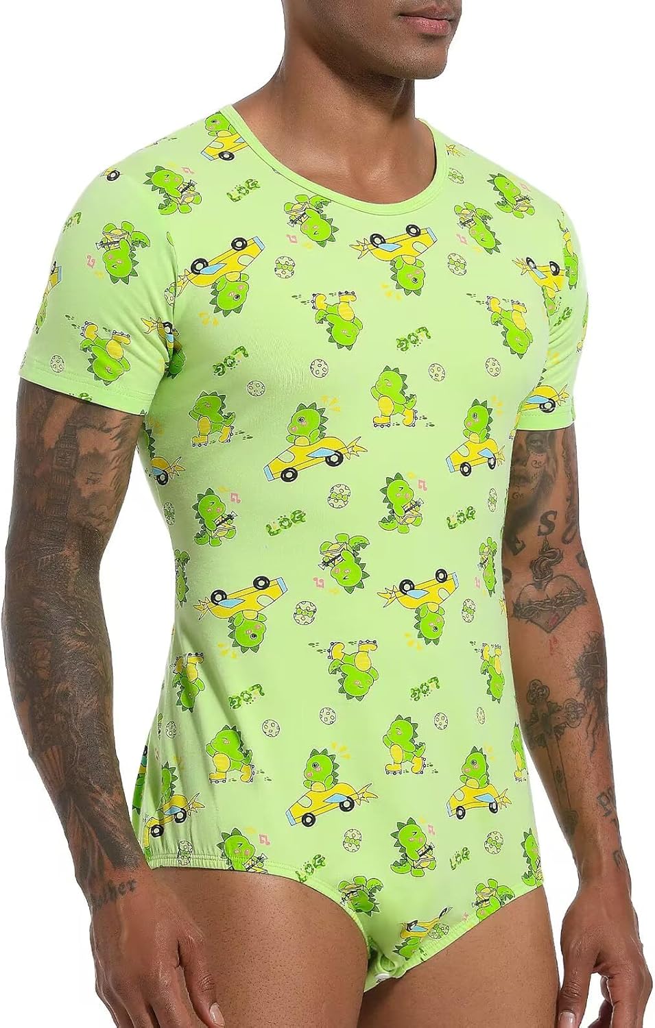 Landofgenie Men Short Sleeve Bodysuit Pajama Print Bodysuit One Piece Pajamas Rompers Basic Onesie - Image 5