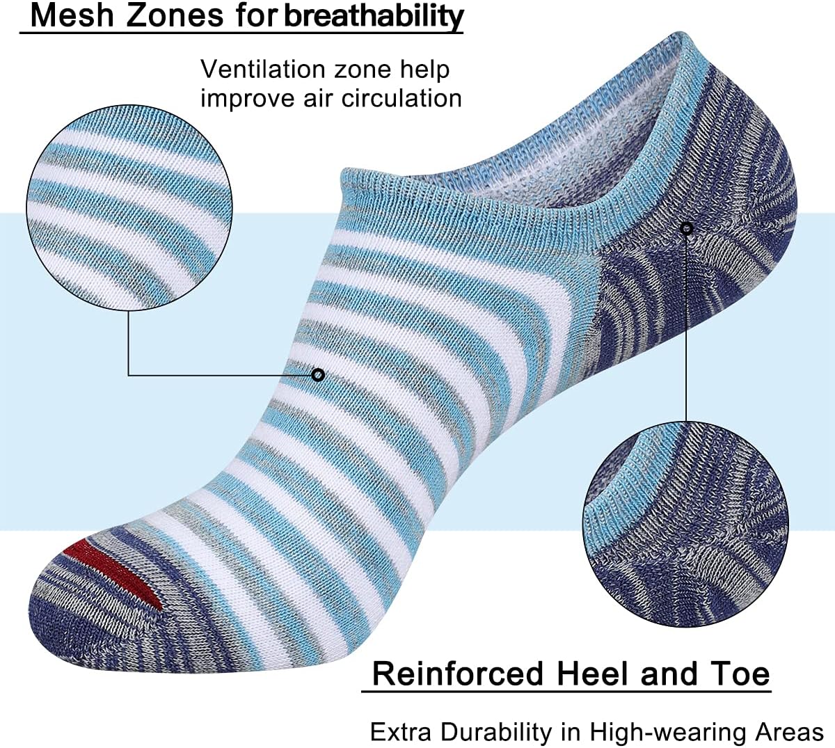 Mens No Show Cotton Socks 8 Pack Low Cut Casual Sock with Non-Slip Grips - Image 4