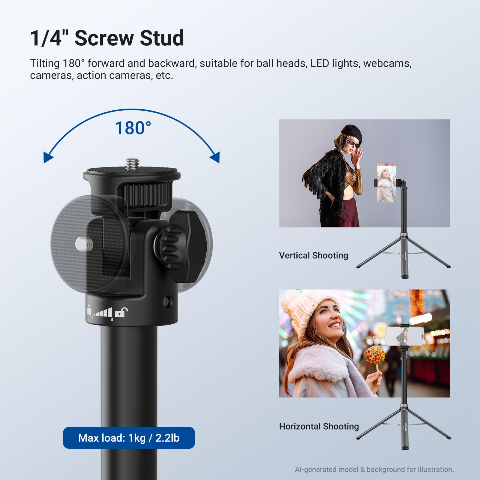 NEEWER BASICS ST012 Stojak na światło ze śrubą 1/4 cala i uchwytem na telefon, regulowany statyw ze stopu aluminium z odłączanymi kółkami do fotografii, oświetlenia wideo, telefonu komórkowego