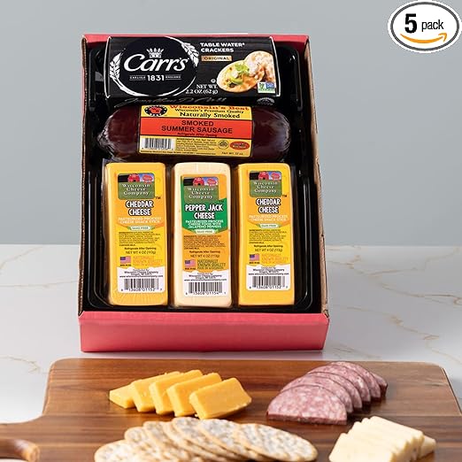Wisconsin Cheese Company - Classic Wisconsin Cheese & Sausage Gift Box - 100% Wisconsin Cheddar & Pepper Jack Cheese, Cracker and Sausage Gift Box | Perfect for Parties, Charcuterie Boards and Birthdays | Great Father's Day Gift for Meat Lovers