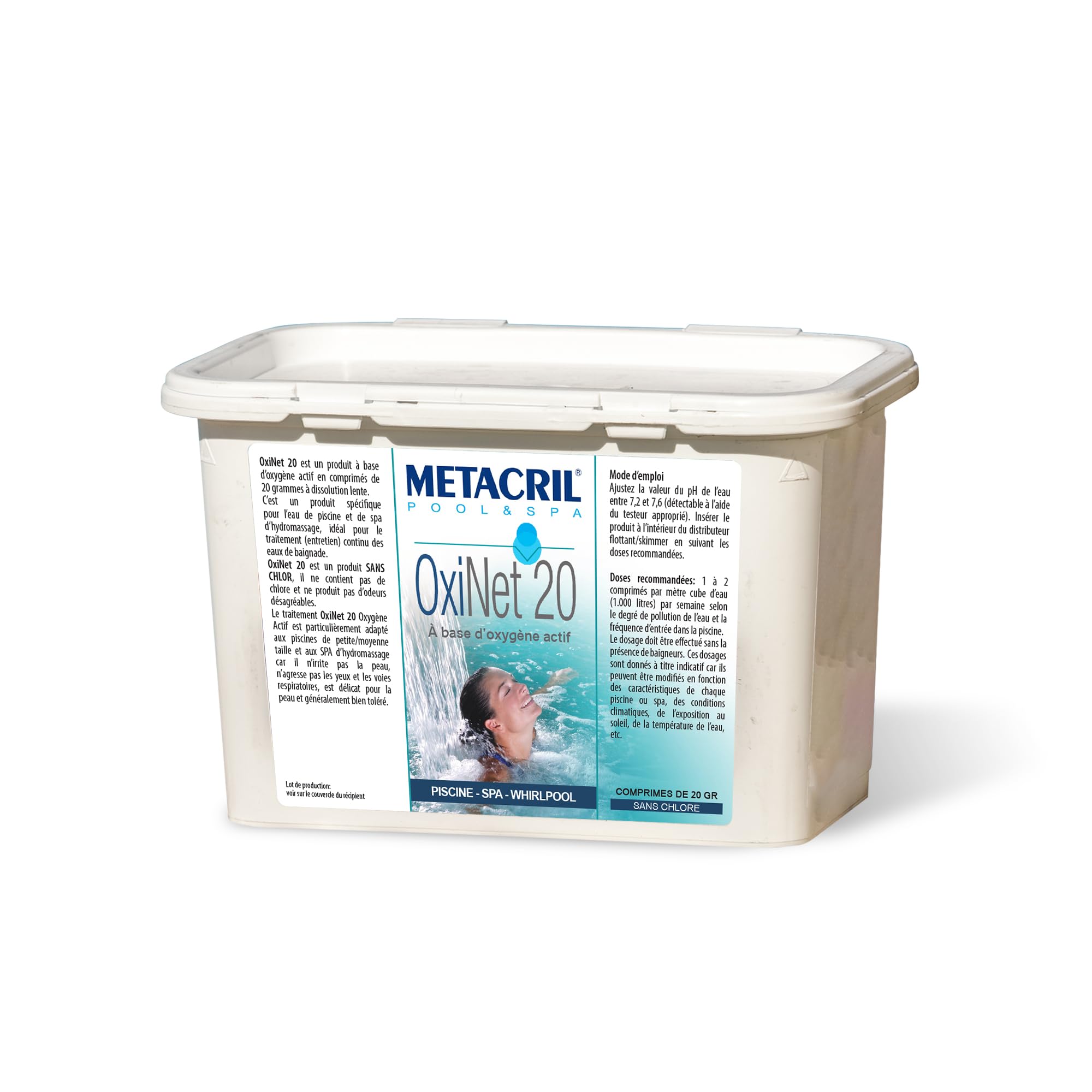 Metacril OxiNet 20, Oxígeno Activo, tabletas de 20 g, Ideal para Piscinas y spas - 1,2 KG