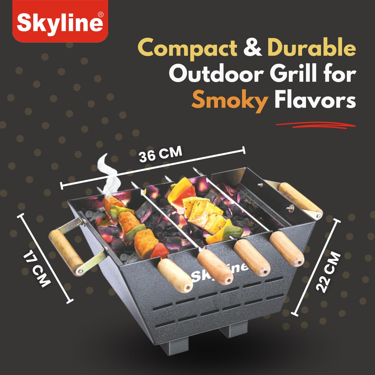 Skyline Charcoal Foldable Barbecue with 5 Skews