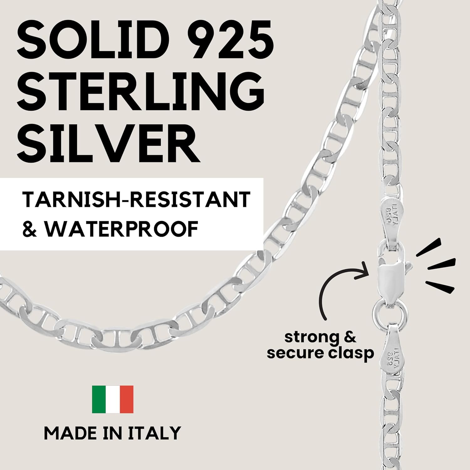 KISPER Silver Chain for Men Women - 925 Sterling Silver Italian Figaro Mariner Curb Chain Necklace for Men - Made in Italy - Image 5