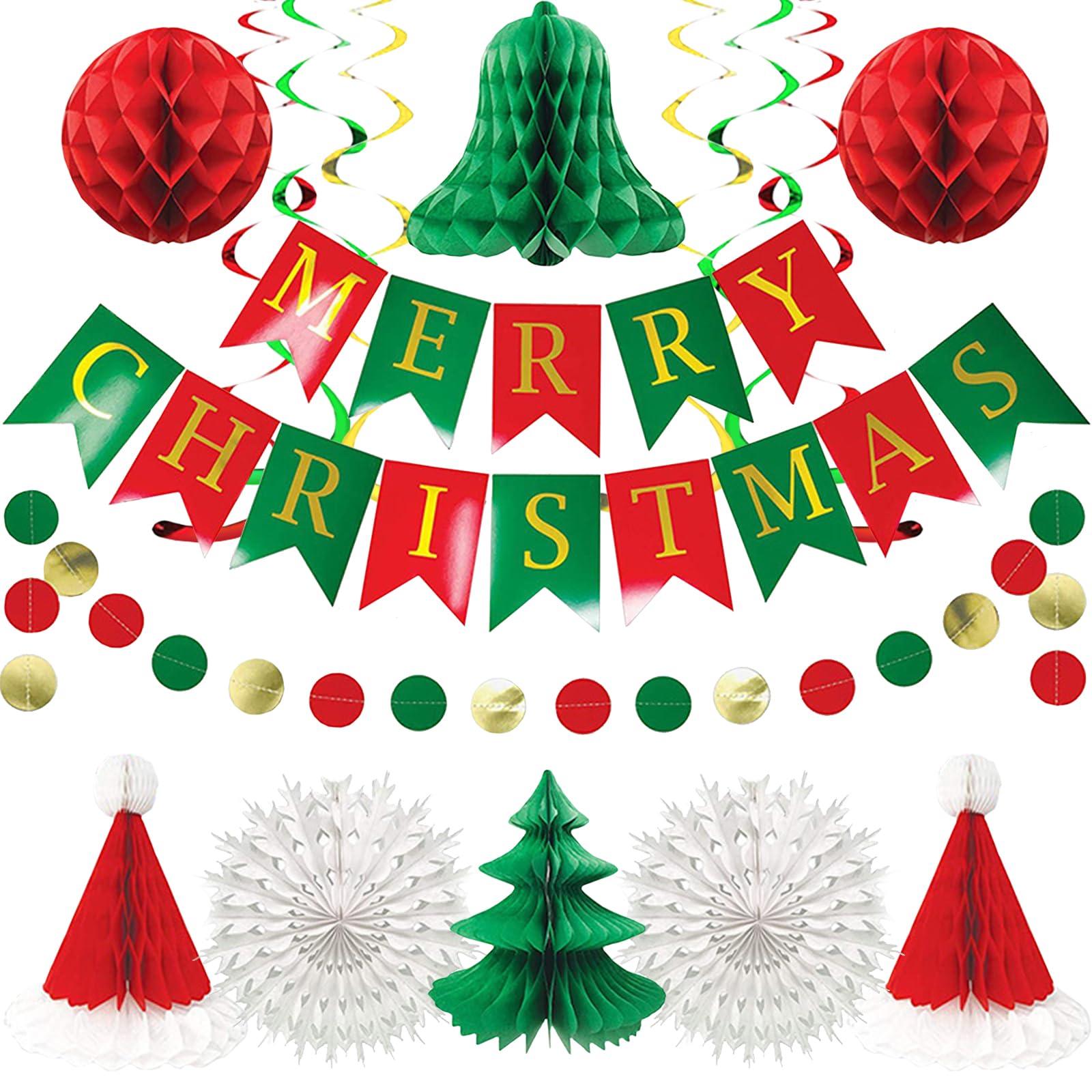 Zfseyuh Adornos Navideños,Navidad Decoración Casa,Navidad Fiesta Decoración Kit Reutilizables Decoración Navideña en Forma de Panal Adornos de Papel Colgantes Guirnaldas Navideñas