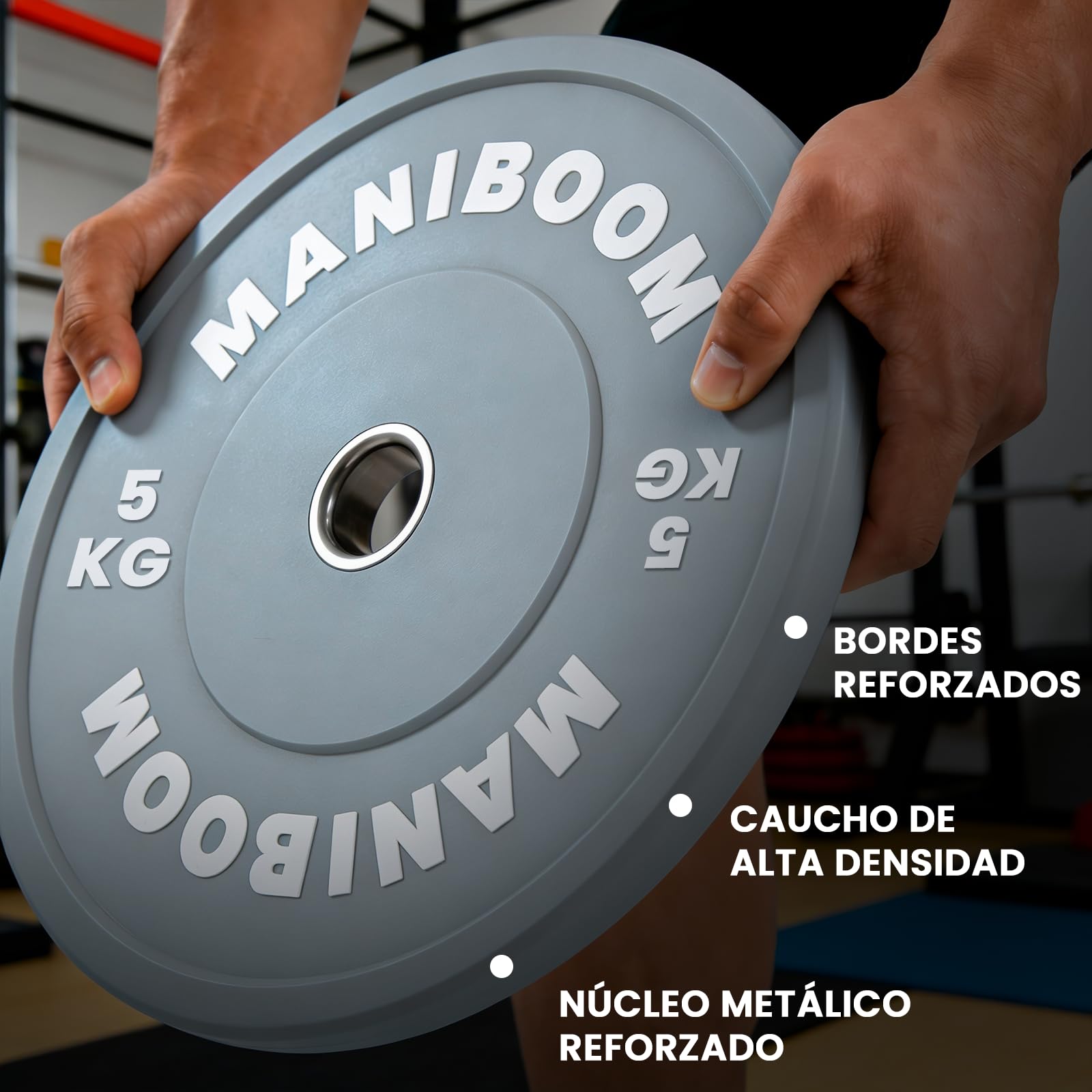 Discos Pesas Olimpicos Bumper 5kg, 10kg, 20kg, 25kg – Placas de Caucho Alta Densidad (85 Shore A) para Barra Olímpica 50mm – Equipo de Gimnasio en Casa, Cross Training y Halterofilia