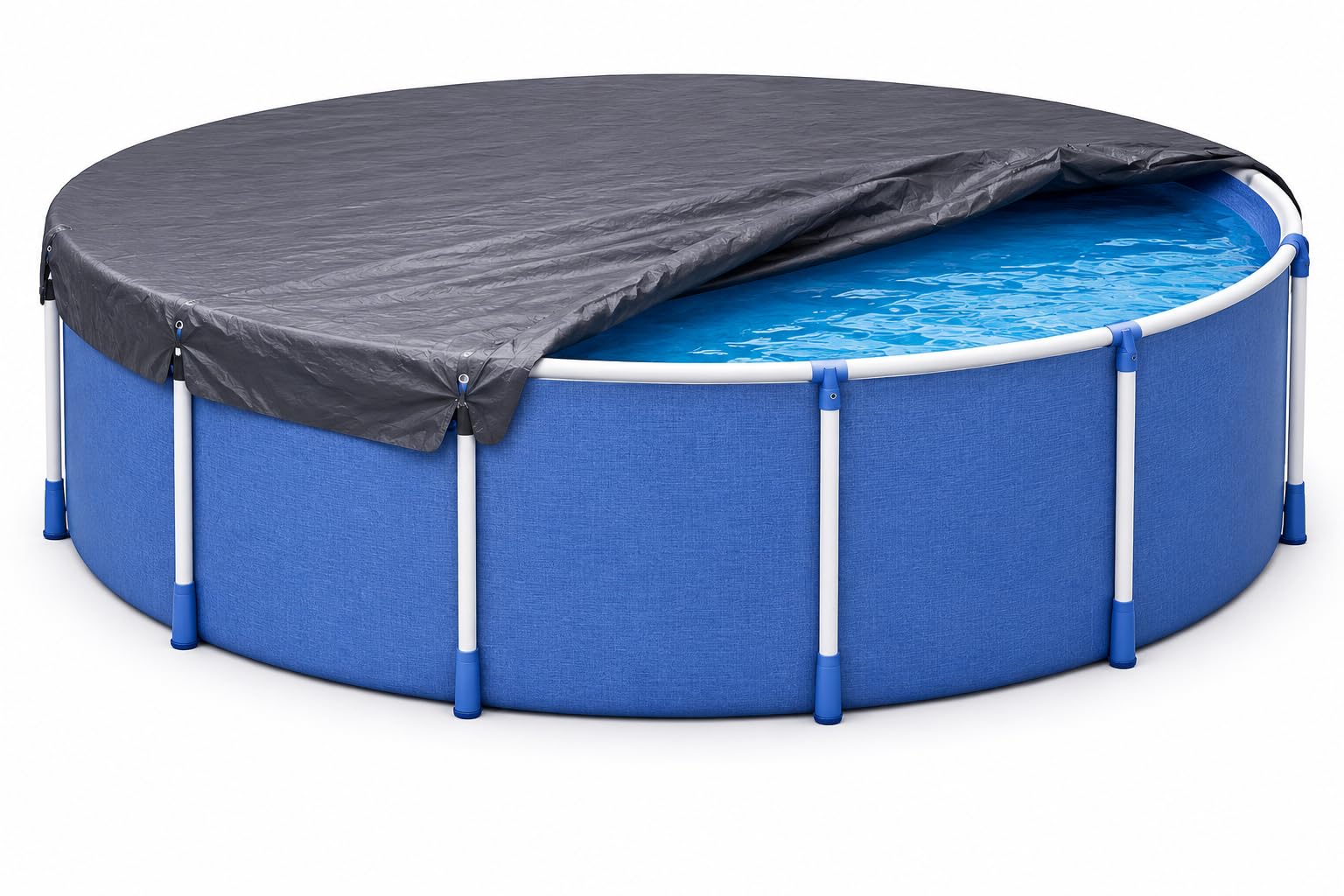 Telone rotondo per piscina in pellicola extra forte di alta qualità da 200 g/m², resistente ai raggi UV, per uso tutto l'anno in estate e in inverno, copertura per piscina nera durevole (550-600 cm
