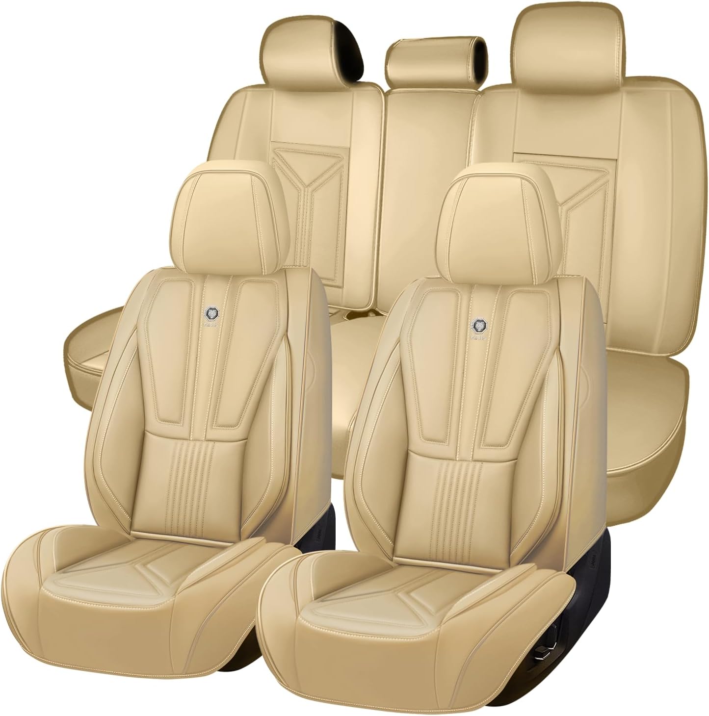 Arazi Fit for 98% of BMW Seat Covers, 360° Full Wrap Original Seat Cover, Waterproof Nappa Leather Seat Covers with Big Space Storage Pocket Seat Protector?5 Seats Standard, Beige? Beige 5 Seats Standard