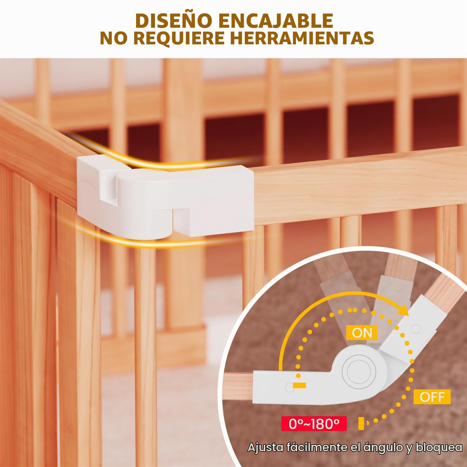 Meublaty Parque Bebé Plegable de Madera 160x160x61cm, Niño, Juegos -8 piezas | Modular y ajustable, Zona de juegos plegable, Recinto de seguridad, Uso interior
