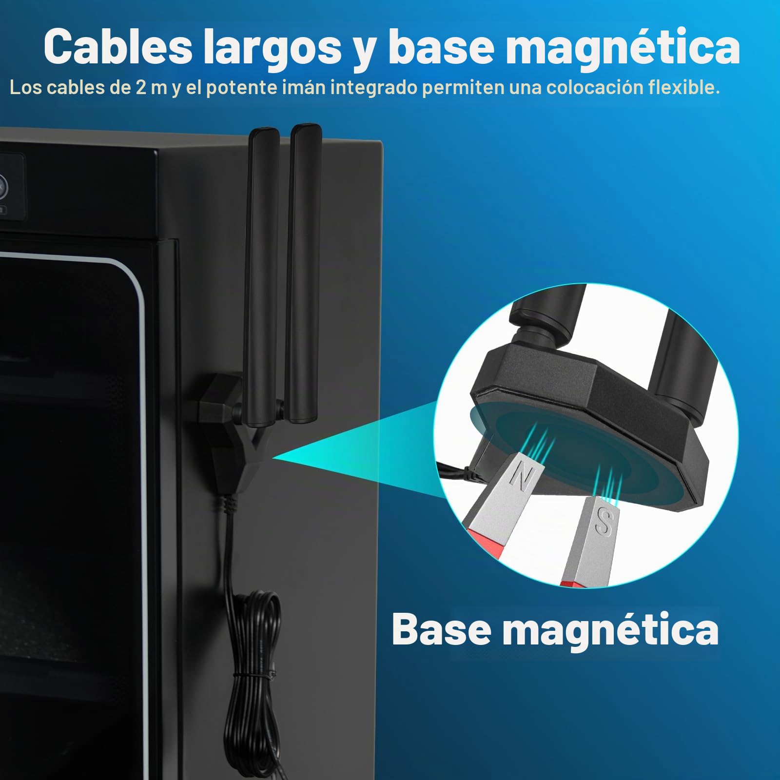 Eightwood Antena WiFi 6E Tri-Band 6GHz 5GHz 2.4GHz Antena WiFi para Juegos Base magnética con Cable de extensión de 6.5 pies para PC de Escritorio, Tarjeta PCIe WiFi 6E, Router WiFi