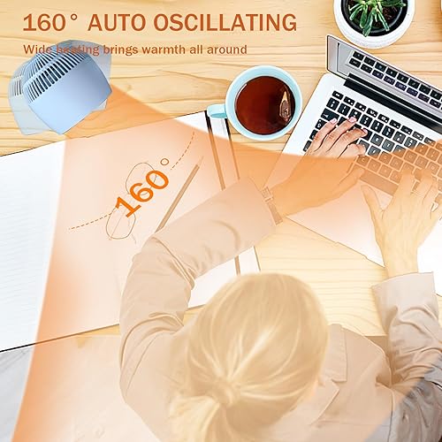Miniatura 3 de Calentador de espacio, calentador de escritorio de 1200 W para oficina, oscilación automática lateral de 160, 3 engranajes ajustables, calefacción
