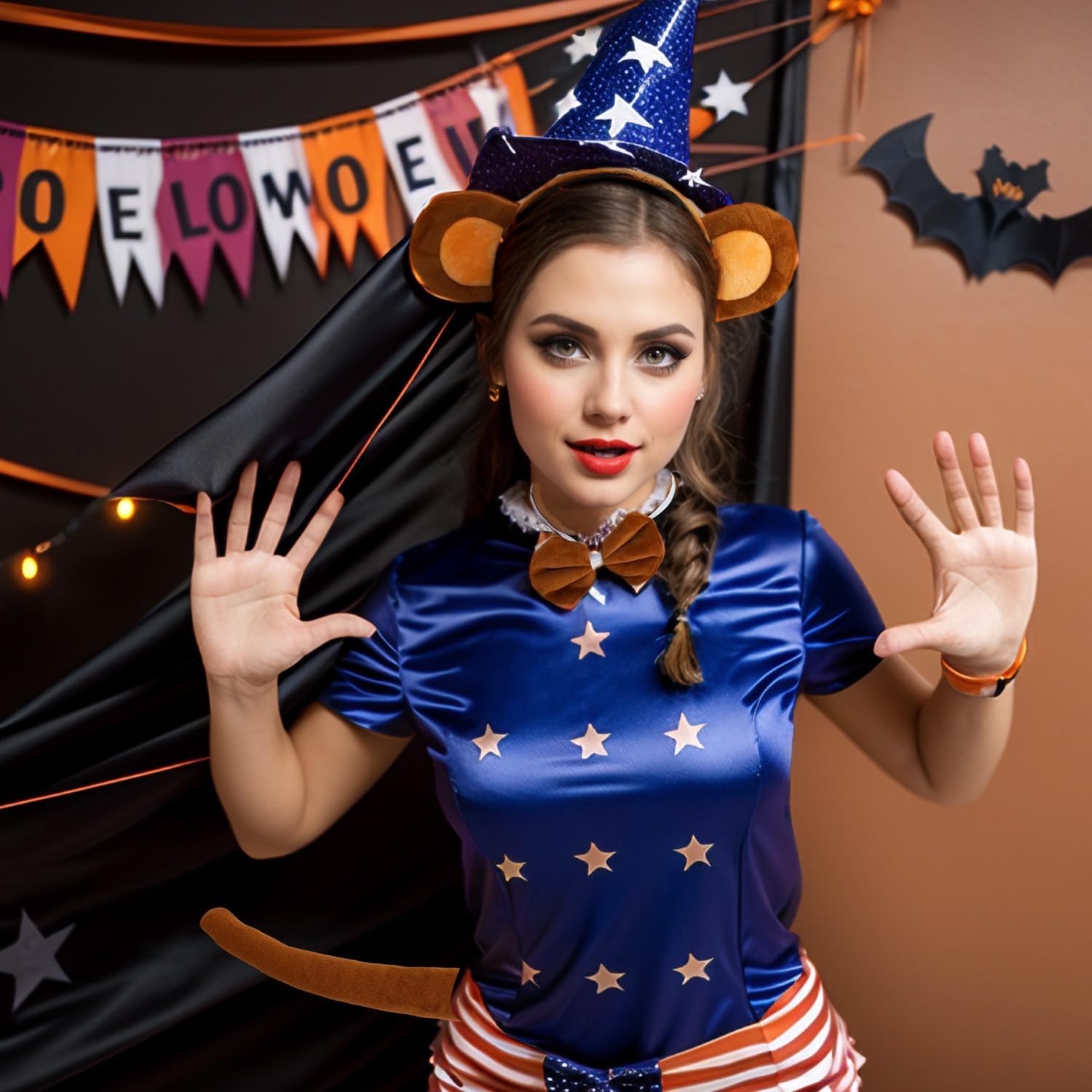 Monkey Costume Adult Women Halloween Monkey Ears Headband and Tail Accessories Animal Costume for Party Cosplay Dress Up - Image 3