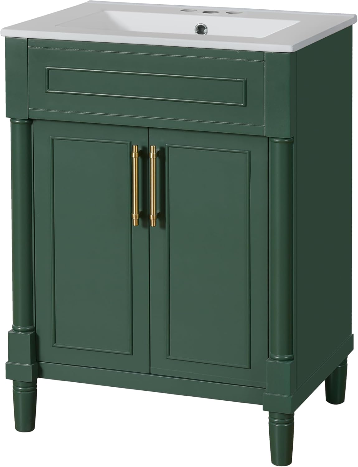 Marzzi Modern Vintage Bathroom Vanity with Sink, 24" Small Bathroom Vanity with Storage Cabinet, Adjustable Shelf, Solid Wood Legs, Ceramic Sink, Painted Finish