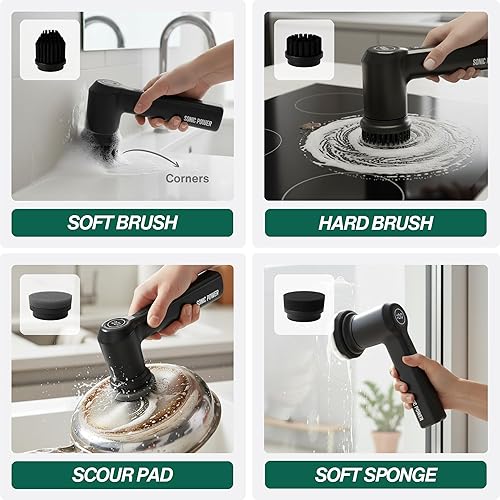 Miniatura 3 de Limpiador eléctrico giratorio, de mano y ergonómico, impermeabilización IPx7, 4 accesorios multiusos incluidos, batería recargable de larga duración