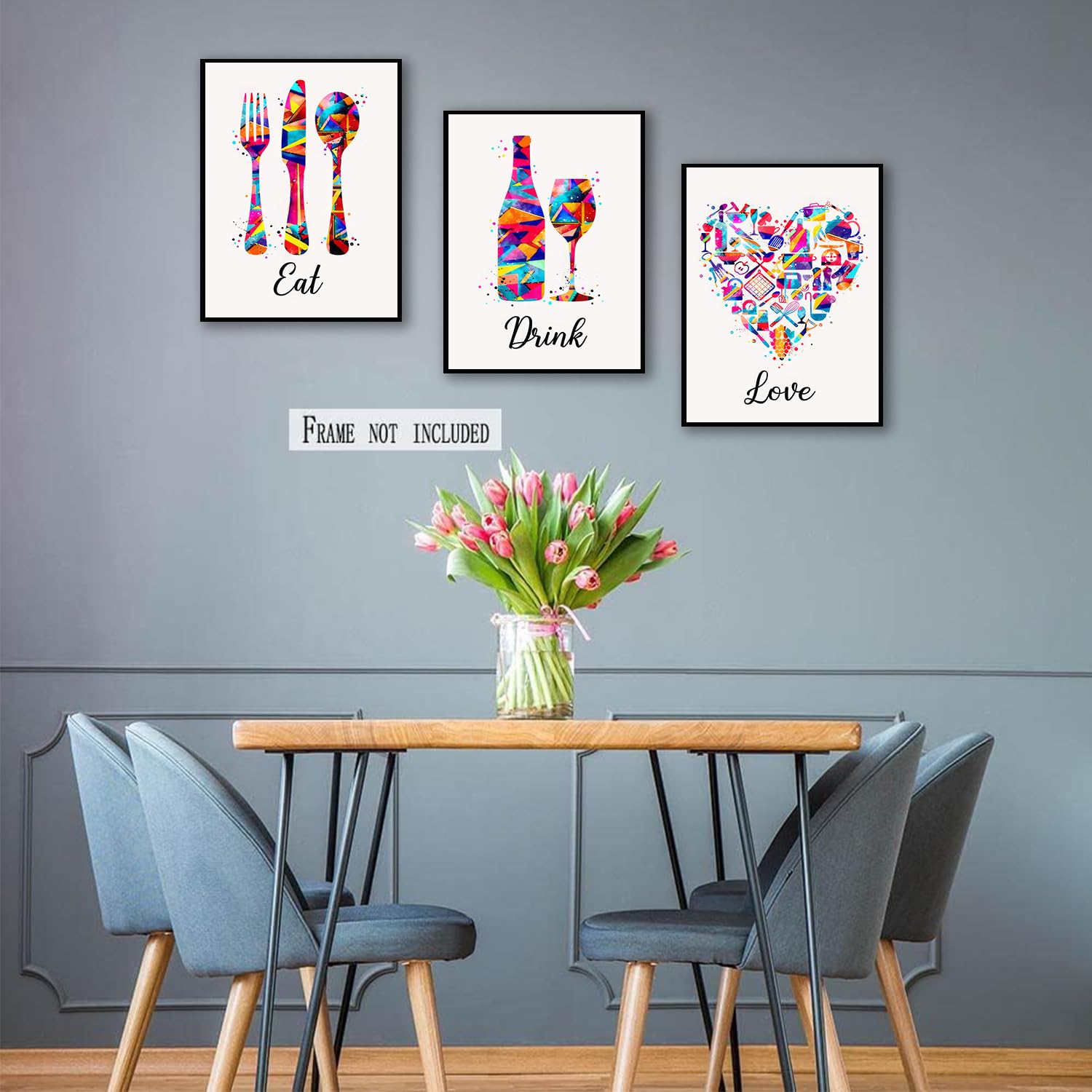DOARTDO 3-Panel Wine & Rose Wall Art Canvas Prints - Black White With Purple, 11x14 Inch, Ready To Hang