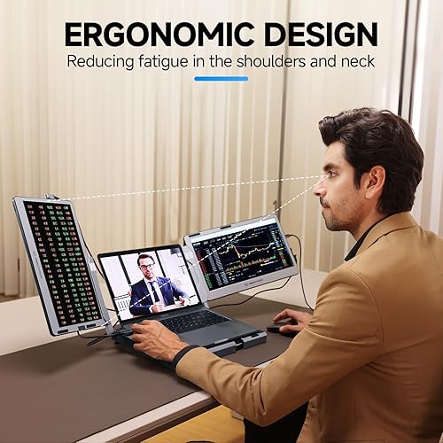 Miniatura 8 de Maxfree Extensor de pantalla triple F2 para laptop, extensor de monitor de laptop de 14 pulgadas con soporte de rotación de 360, Plug & Play USB-C,