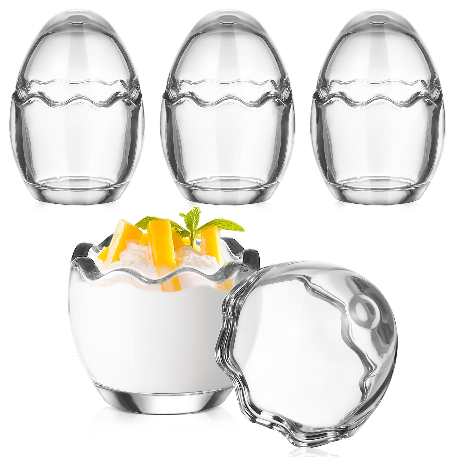 NUOBESTY Set 4 Pirottini di Vetro per Budino 100ml Coperchio, Bicchieri per Gelatina e Yogurt Resistenti a Alte Temperature, per Feste, Compleanni e Banchetti