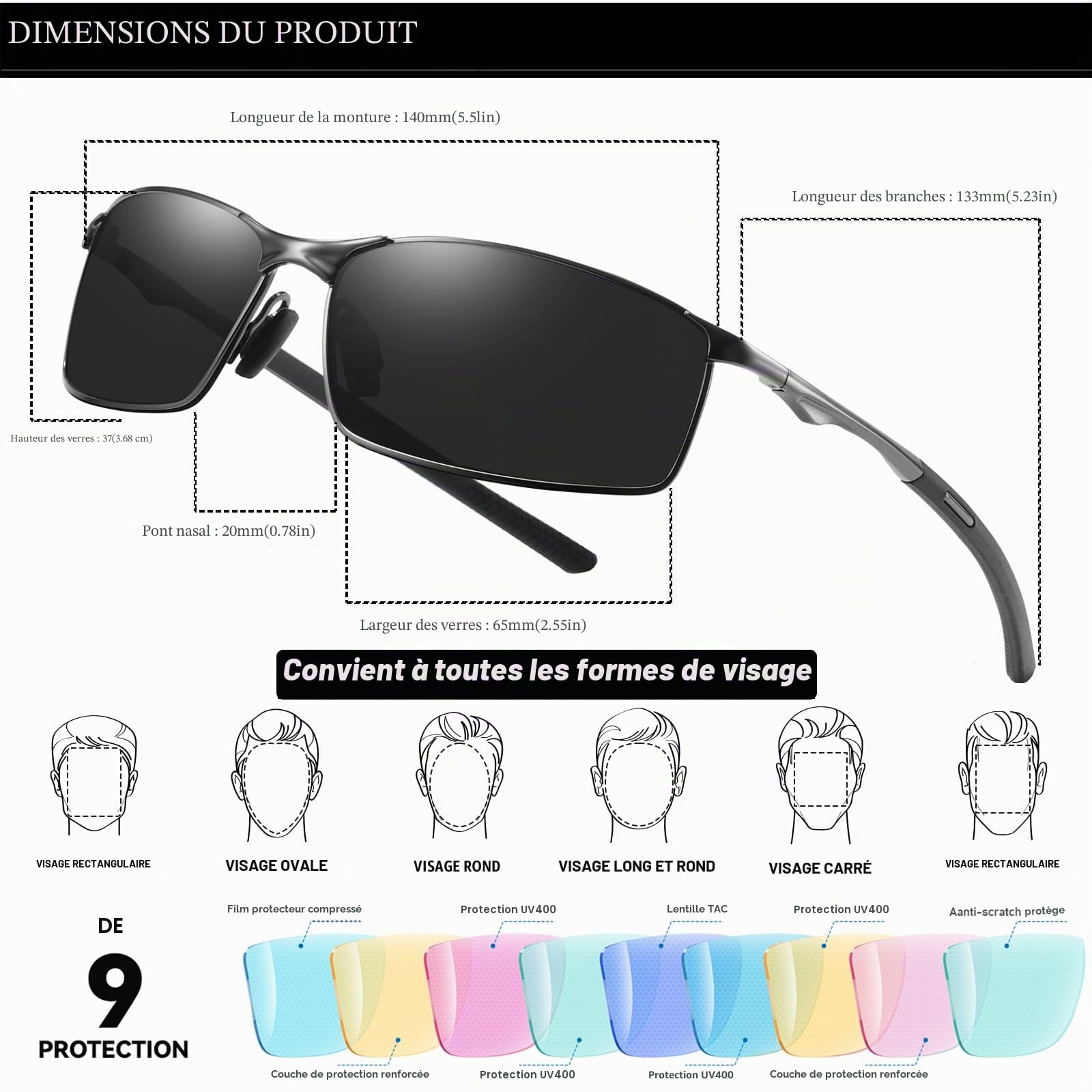 LEDING&BEST Lunettes de soleil Pilote polarisées hommes femmes Extérieur Léger Cadre métallique Pêche Golf Conduite Élégant Rétro lunettes Anti-Reflets Cat 3 CE