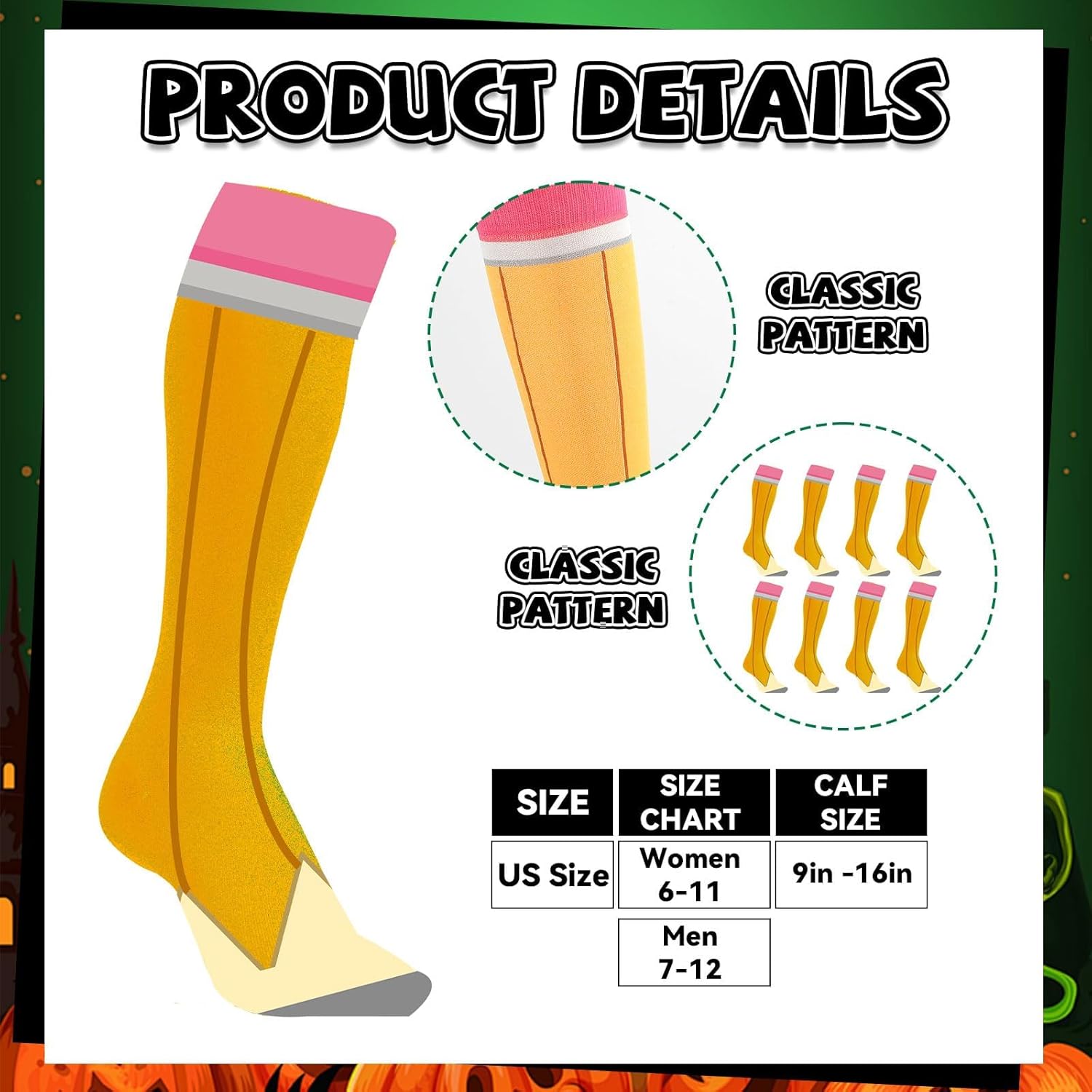 24Pcs Pencil Costume Yellow Pencil Apron Funny Gnome Cone Hats and Thigh High Socks Funny Pencils Costume Set for Adults Men Women Family Fancy Dress Outfit Back to School Halloween Cosplay Dress Up